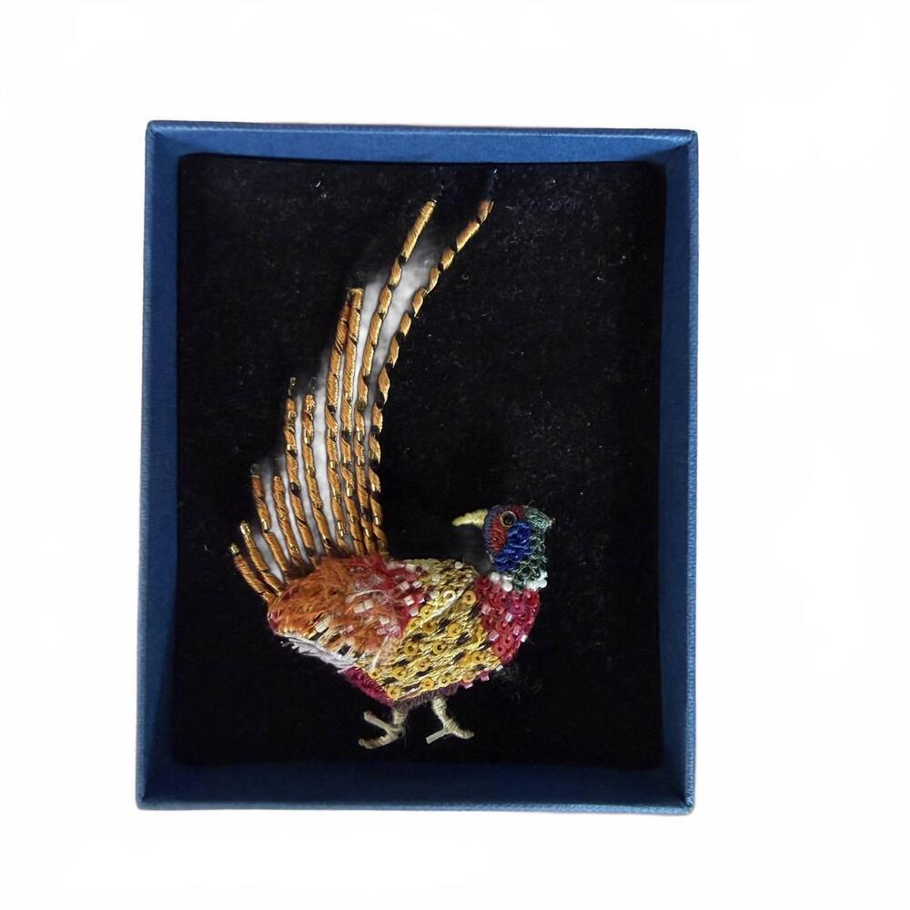 NEW TROVELORE ring necked pheasant brooch in red multi